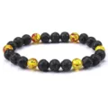 Pulsera de piedra de lava negra y cuentas de ámbar amarillo hecha a mano para hombre y mujer. - Estilo 12