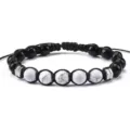 Pulsera trenzada ajustable de cuentas negras y blancas con espaciadores de metal plateado var - Estilo 13