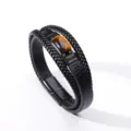 Pulsera de cuero trenzado multicapa para hombre con piedra ojo de tigre y cierre magné - Pulsera magnética de un solo ojo de tigre / 7,5 Pulgadas