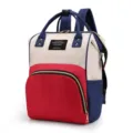 Sac à dos de maman multifonctionnel, grand sac à langer, sac de voyage colorblock élégant. - Rouge-Beige-Bleu
