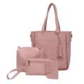 Roze 4-delige handtas set met shopper, schoudertas en portefeuille voor vrouwen. - Roze