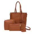 Bruine PU lederen 4-delige tote tas set variant, stijlvolle schoudertas voor dames. - Tan