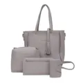 Grijs 4-delig dames handtas set met shopper schoudertas portemonnee en klein tasje. - Grijs