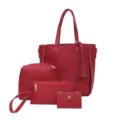 Red four piece women handbag set tote shoulder bag and wallet for daily fashion use - Red