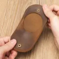 Vintage marrone pelle portamonete mini borsetta per uomo e donna con bottone a pressione - Caffè