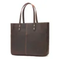 Classic dark brown leather tote bag for women, spacious casual shoulder handbag daily use. - Model 8009 / Coffee