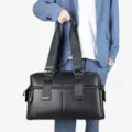 Sac de voyage en cuir noir pour homme grande capacité sac à main d'affaires avec poignées - Noir