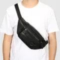 Borsa da petto in vera pelle da uomo borsa a tracolla casual multitasche per viaggi. - Nero
