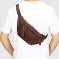 Borsa a tracolla da uomo in pelle marrone marsupio casual elegante zaino monospalla. - Caffè