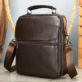 Bolso bandolera de hombre de cuero genuino de vaca bolso de hombro elegante para negocios - L / Café