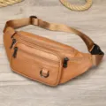 Borsa da petto da uomo in vera pelle marrone, comodo marsupio casual a tracolla con tasche. - Marrone