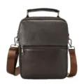 Bolso cruzado de cuero genuino para hombre marrón maletín casual de negocios con asa y correa. - M / Café