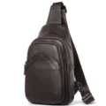 Heren echt lederen borsttas schoudertas vintage casual crossbody tas rundleer sling rugzak - koffiekleur