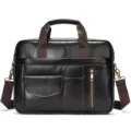 Cartella d'affari in vera pelle nera da uomo, borsa porta PC retro casual da 15 pollici. - 1116 Caffè scuro