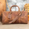 Borsone da viaggio in vera pelle da uomo, borsa sportiva vintage in pelle di mucca. - 55cm / Caffè Crazy Horse