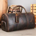 Sac de voyage vintage en cuir véritable pour homme, grand sac week-end avec compartiment chaussures. - Café Foncé Crazy Horse