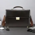 Elegante borsa da lavoro classica da uomo in vera pelle con serratura per ufficio. - Marrone scuro