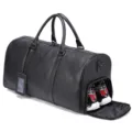 Borsa da viaggio in pelle nera da uomo con scomparto separato per scarpe e manici robusti. - 55cm / Motivo litchi nero