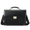 Sacoche d'affaires classique pour homme en cuir véritable noir avec garniture dorée. - 5246 Noir