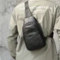 Borsa a tracolla da uomo in vera pelle marsupio zaino casual nero di alta qualità - Nero