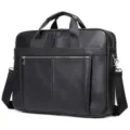 Cartable d'affaires en cuir noir pour homme, grand sac pour ordinateur portable avec bandoulière. - Style 5013 / Noir