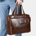 Borsa da lavoro marrone in vera pelle per uomo, cartella orizzontale in cuoio per ufficio - Caffè