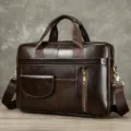 Borsa da lavoro professionale da uomo in pelle per laptop a tracolla marrone scuro - 1116 Caffè