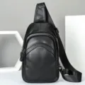Borsa a tracolla da petto in vera pelle da uomo borsa casual per viaggi all'aperto. - Pelle Verniciata Nera