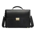 Herren Echtleder Business Aktentasche Laptoptasche mit Zahlenschloss und Schultergurt - 5146 Schwarz geprägt