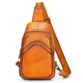 Vintage brown leather chest bag for men, casual single shoulder crossbody sling bag style. - 9000 Vegetable Tanned Brush-off