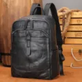 Zaino vintage nero in pelle da uomo, elegante borsa da viaggio per laptop quotidiana. - Nero