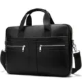 Borsa da lavoro da uomo in pelle nera con manici doppi e tracolla per uso ufficio. - Nero