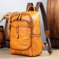 Zaino in pelle marrone vintage da uomo, borsa da viaggio casual con scomparti multipli. - Caffè Marrone