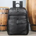 Zaino in vera pelle nera da uomo, borsa da viaggio vintage per computer portatile con tasche. - Pelle martellata naturale nera