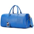 Sac de voyage en cuir bleu, sac de weekend avec compartiment à chaussures et bandoulière. - Bleu (Grand 55 cm)