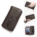 Men's Genuine Leather Crocodile Pattern Long Wallet Business Zipper Clutch Bag Brown - Crocodile Coffee