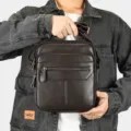 Borsa a tracolla da uomo in vera pelle retro business borsello elegante in pelle bovina - 6191 / Grande formato / Caffè