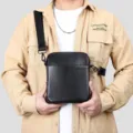 Borsa a tracolla uomo in vera pelle bovina stile elegante borsetta telefono nero moda - 6192 / Nero