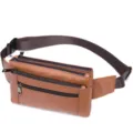 Men's genuine leather waist bag, multi-functional chest bag with multiple zipper compartments. - 9012 Brown