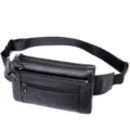 Men genuine leather waist bag multifunctional black chest pack multi zipper fanny pack for travel - 9012 Black