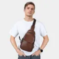 Bolso bandolera de cuero para hombre, bolso de pecho marrón cruzado, mochila diaria elegante. - Marrón Rojizo
