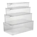 Clear plastic refrigerator storage boxes 4-piece set, stackable food containers for kitchen. - ZG-1144 4-Piece Set