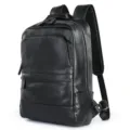 Zaino minimalista in vera pelle nera da uomo, borsa porta pc da viaggio casual. - Serie 2252 / Motivo litchi nero