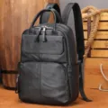 Zaino in vera pelle da uomo, grande capacita borsa per laptop da viaggio affari casual. - Nero