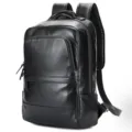 Black genuine leather backpack for men, casual business travel daypack with laptop compartment. - Series 2252 / Black Oiled Leather