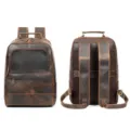 Vintage crazy horse leather backpack for men, premium cowhide travel laptop business bag style. - Series 2252 / Coffee Upgraded