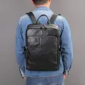 Zaino in vera pelle da uomo borsa per laptop da lavoro affari nero viaggio comodo - 9196 nero
