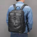 Zaino uomo in vera pelle affari 15.6 pollici porta computer casual borsa nero nuovo - 9197 Nero