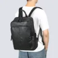 Zaino in vera pelle da uomo casual affari viaggio computer portatile elegante nero - Pelle martellata naturale nera