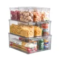 Clear stackable PET pantry and refrigerator storage containers detail view for kitchen organization. - ZG-1123 Tall 10-Piece Set